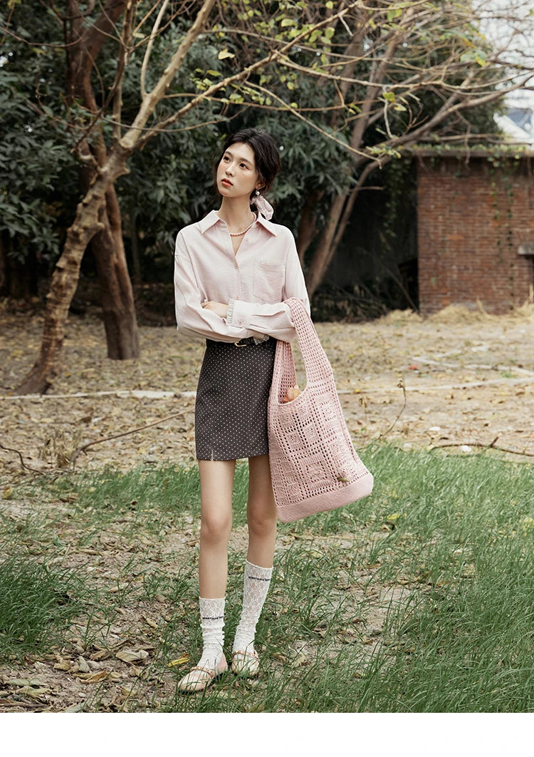 MISHOW French Spring Blouses Women 2025 New Long Sleeve Turn-down Collar Loose Shirts Female Fashion Lace Casual Tops MXE16C0760