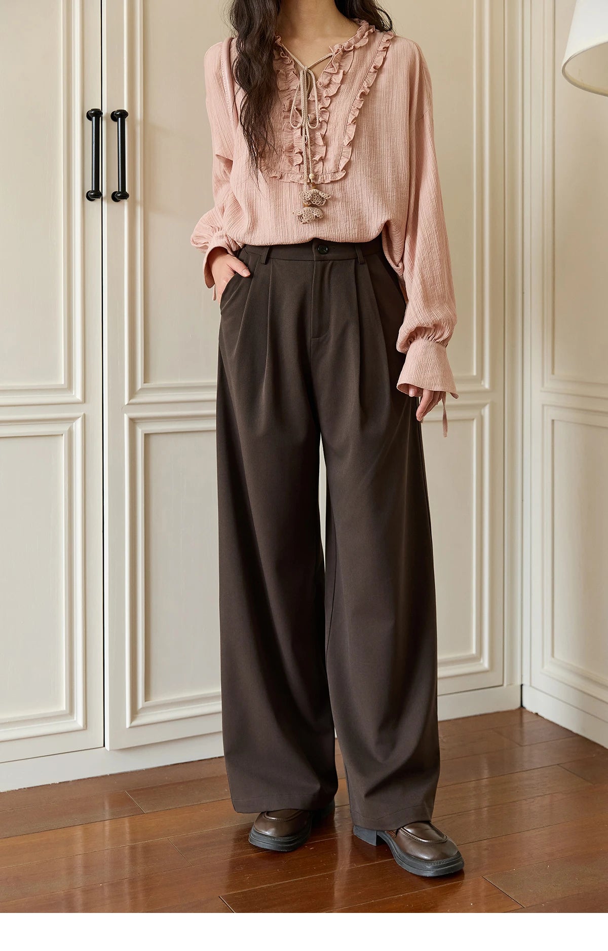 MISHOW Women's Solid Wide-leg Pants 2025 Autumn Fashion Minimalist High-waisted Loose Trousers Commute Pockets Pants MXE46K1090