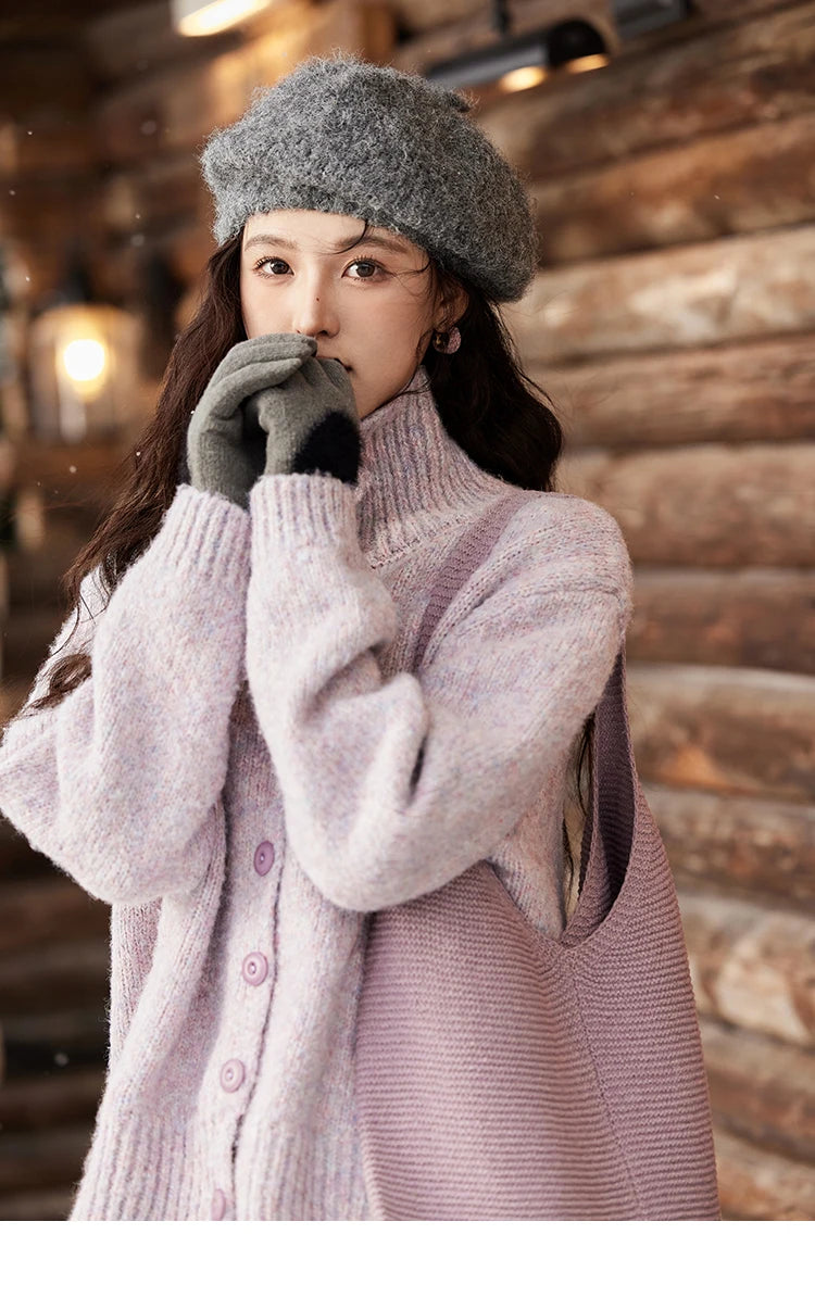 MISHOW Turn Down Collar Wool Blend Sweater Women Solid Single-breasted Tops Thickened Warm Versatile Knitted Cardigan MXD59Z1136