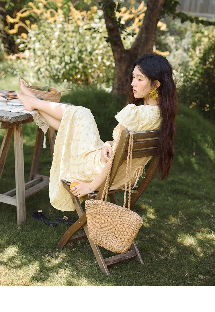 MISHOW Women's V-neck Lace Spliced Dress 2025 Summer New Embroidery Vacation French Style Jacquard Mid-Length Dresses MXE38L2378