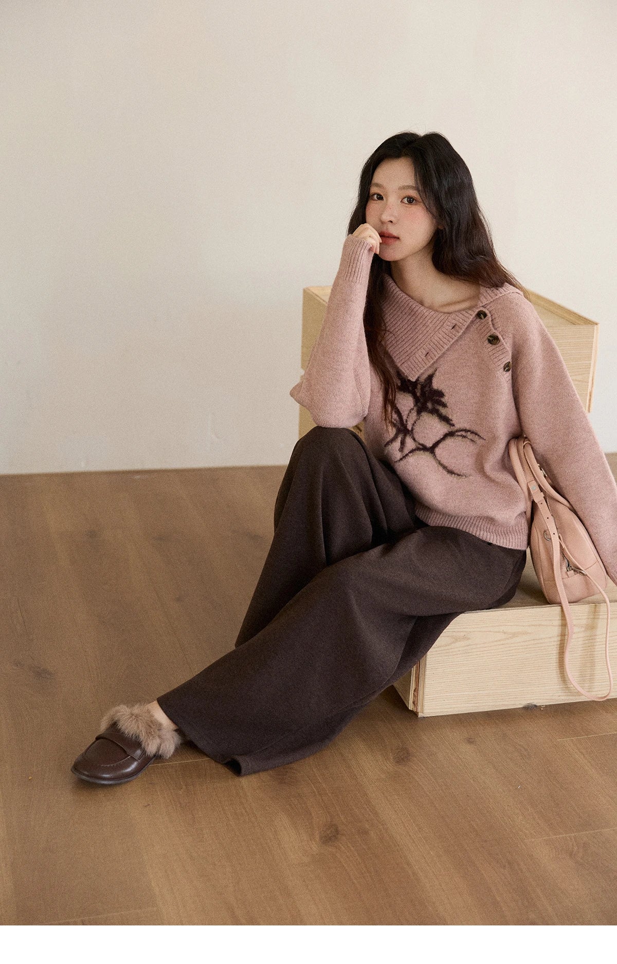 MISHOW Plant Jacquard Sweater for Woman 2025 Winter French Style Casual Turtleneck Design Knitted Pullover Tops Woman MXE86Z2658