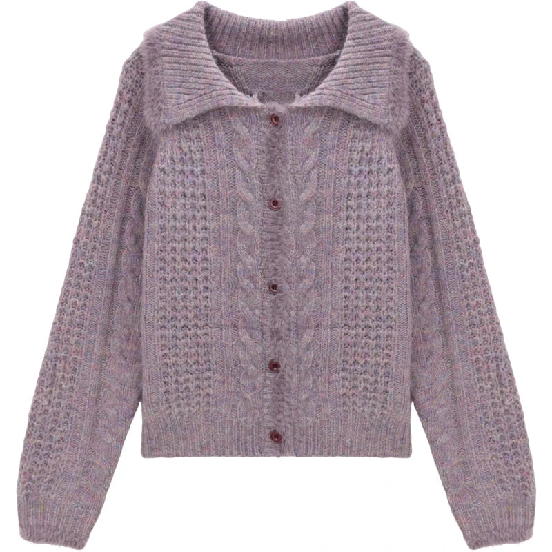 MISHOW Cardigans Ladies 2025 Winter Loose Retro Purple Turn-down Collar Imitation Mink Sweater Commute knit Top MXE88Z2616