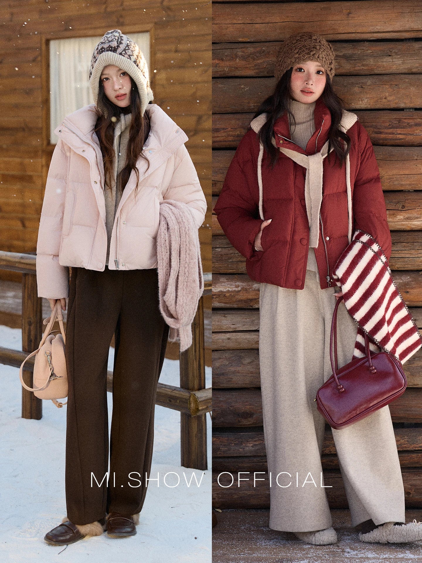 MISHOW Christmas Down Jacket with Jacquard Hat Winter 2025 90% White Duck Down Warm Coats Stand Neck Solid Down Coat MXE90Y0086