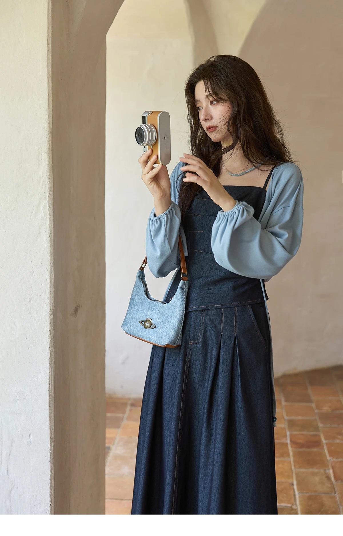 MISHOW Imitation Denim Casual Camisole Desses for Women Autumn 2025 Solid Lace-up Cardigan Separately (Not A Set) MXE41T0693