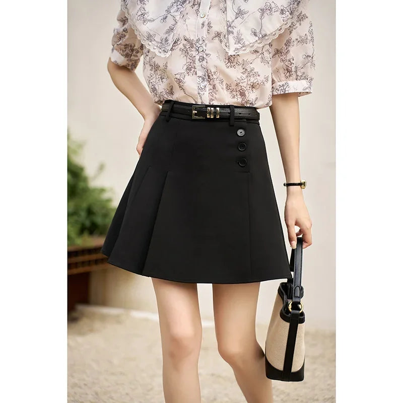 MISHOW Women's Pleated Short Skirt 2023 Summer College Style Solid High Waist Button A-LINE Above Knee Mini Skirts MXC37B0043