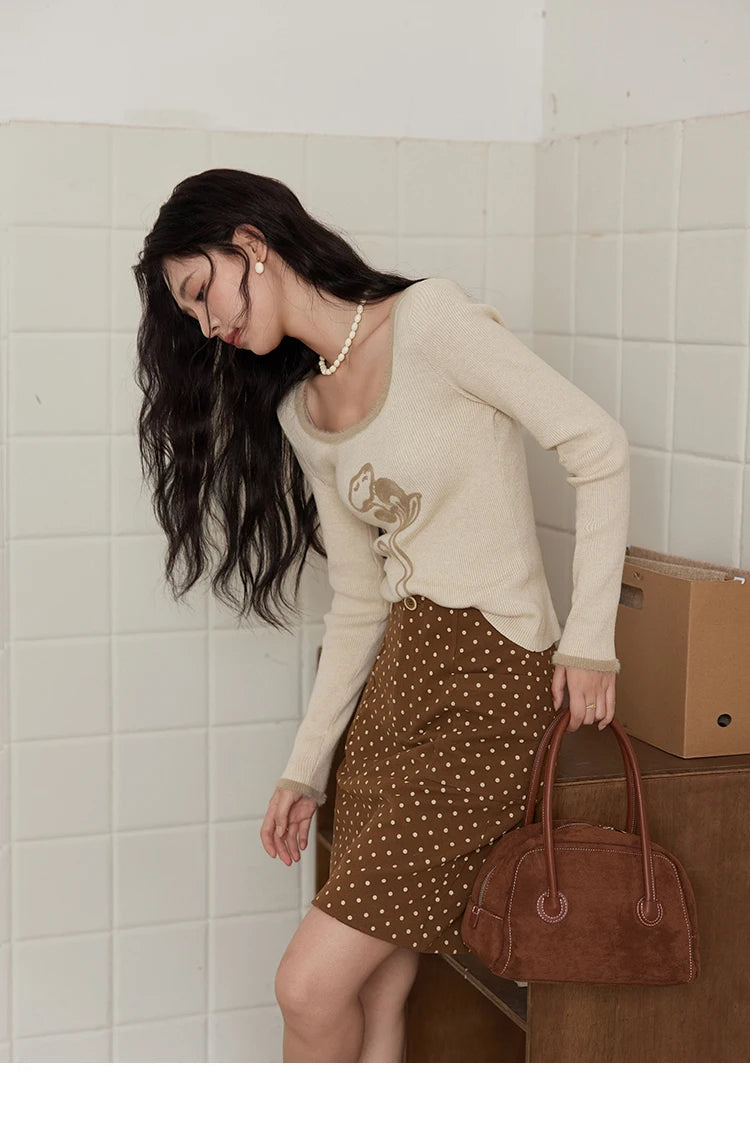 MISHOW French Polka Dot Skirt Women 2024 Winter American Retro High Waist A-line Skirt Symmetrical Side Pockets Skirt MXD34B0576