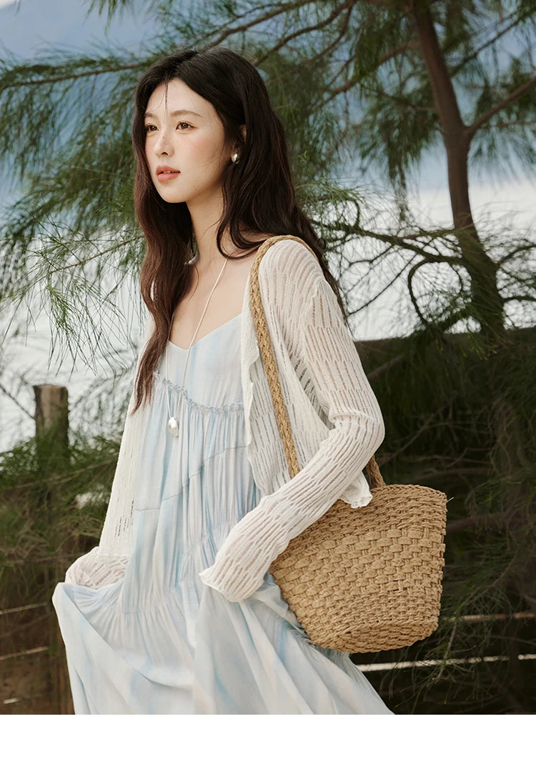 MISHOW Summer Casual Cardigan for Women 2025 New V-neck Long Sleeve Slim Knitted Cardigans Female Fashion White Tops MXE16Z1193