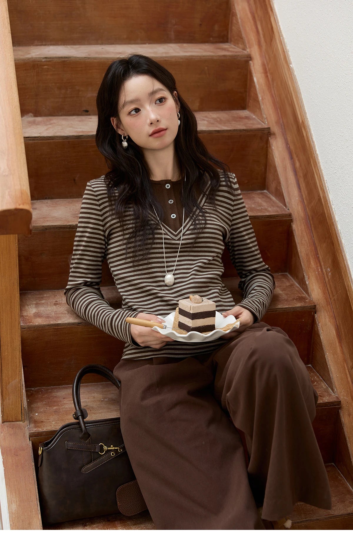 MISHOW Brown Wide-leg Pants for Women 2025 Autumn Winter New Retro High Waist Drape Trousers Commute Casual Pants MXE51K1094