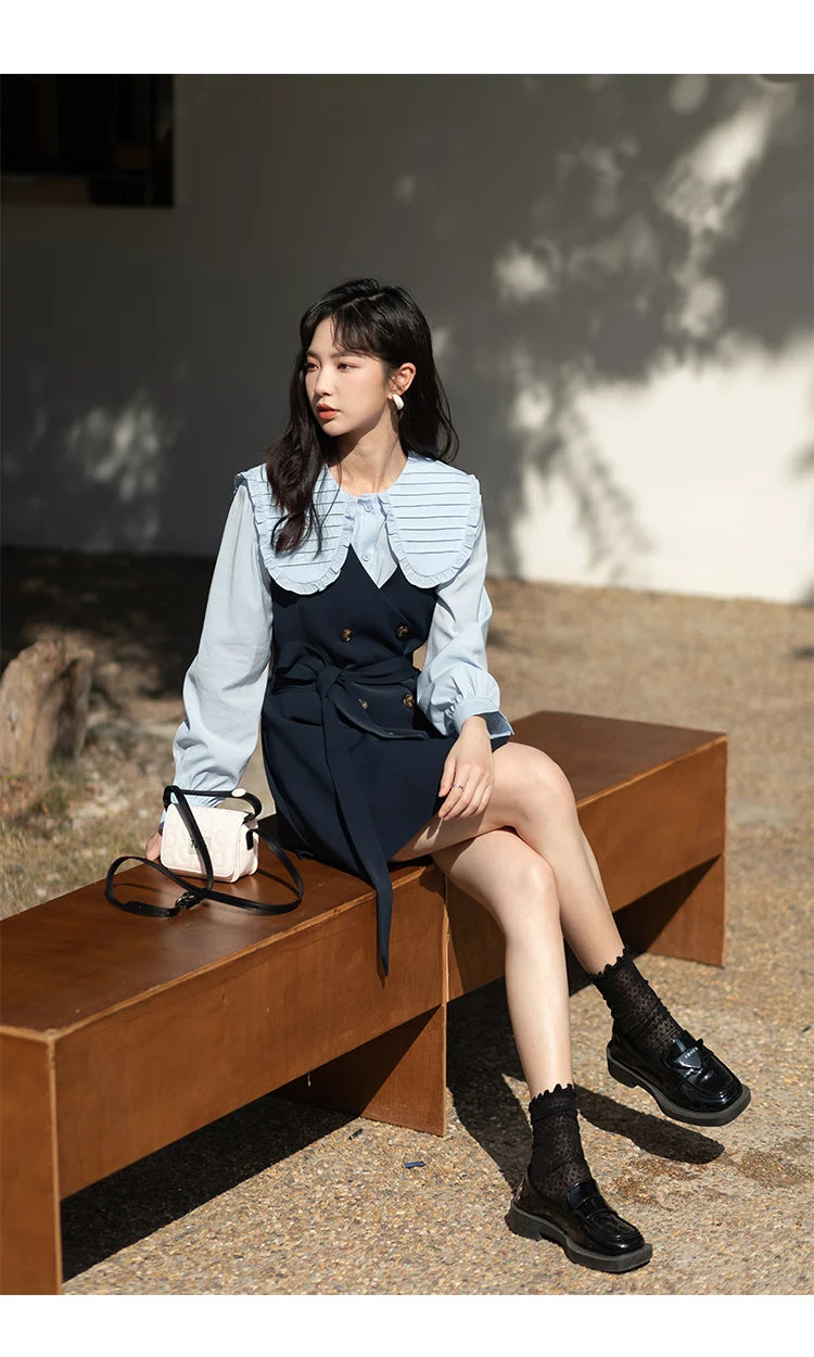 MISHOW Spring Vest Dress Korean Doll Collar Shirt Long Sleeve Elegant Shirt Female Clothing Separately Office Lady MXB12C0199