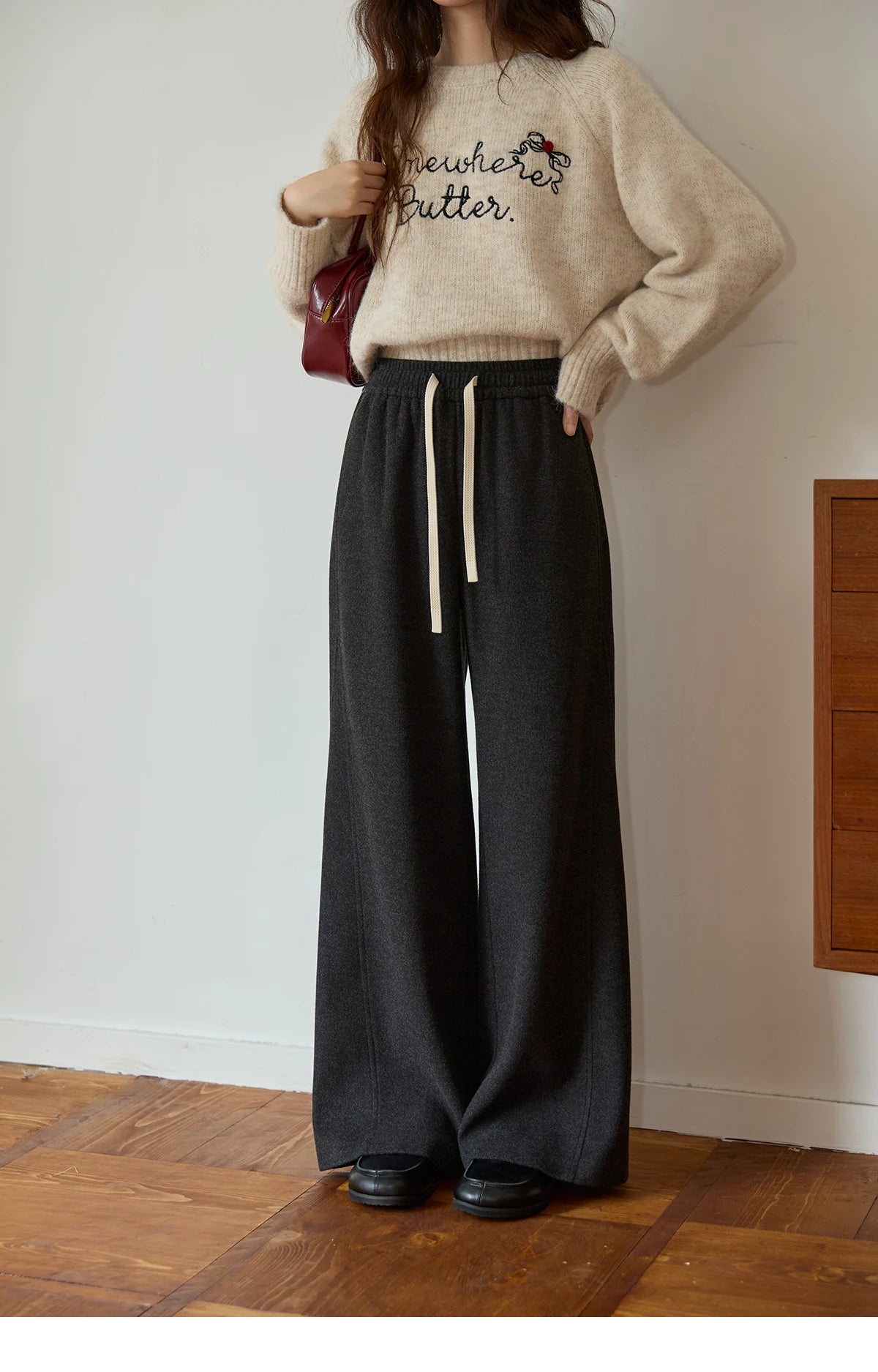 MISHOW Wide-leg Pants for Women 2025 Autumn Winter High Waist Straight Lace-up Loose Pants Retro Casual Slim Pants MXE89K1100