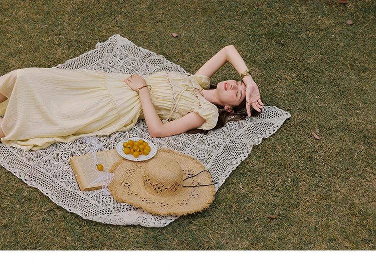 MISHOW Holiday Summer Dresses Women 2025 Solid V-neck Short Puff Sleeve Shell Ribbon High Waist Dress Woman Fashion MXE33L2193