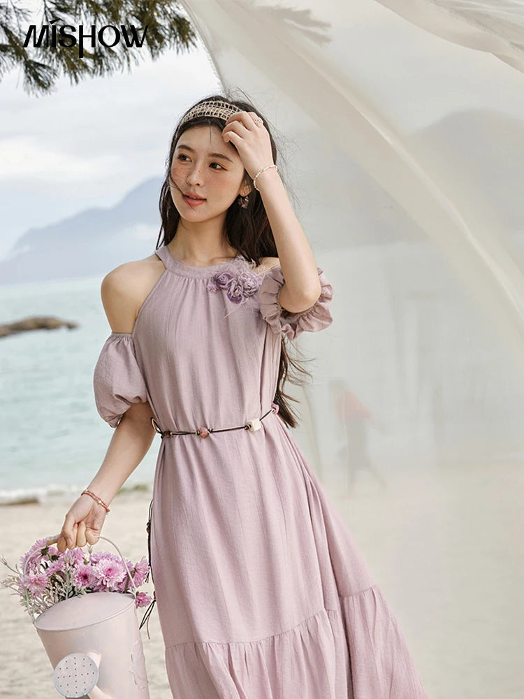 MISHOW Korean Halter Neck Jacquard Dress MXE32L2182