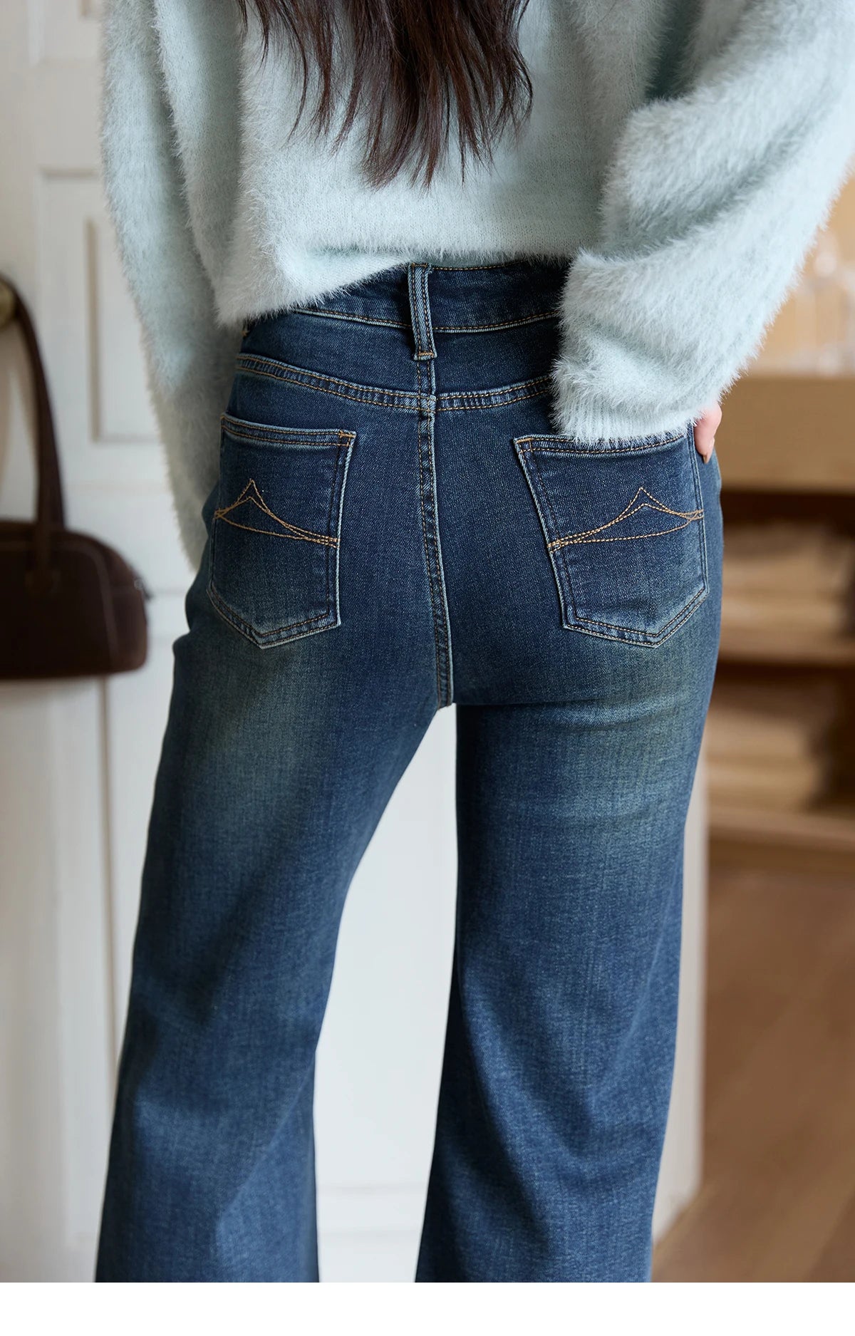 MISHOW Women's Jeans 2025 Autumn Winter Denim Blue Flared High Waist Slim Jeans New Retro Commute Wide Leg Trousers MXE51K1092