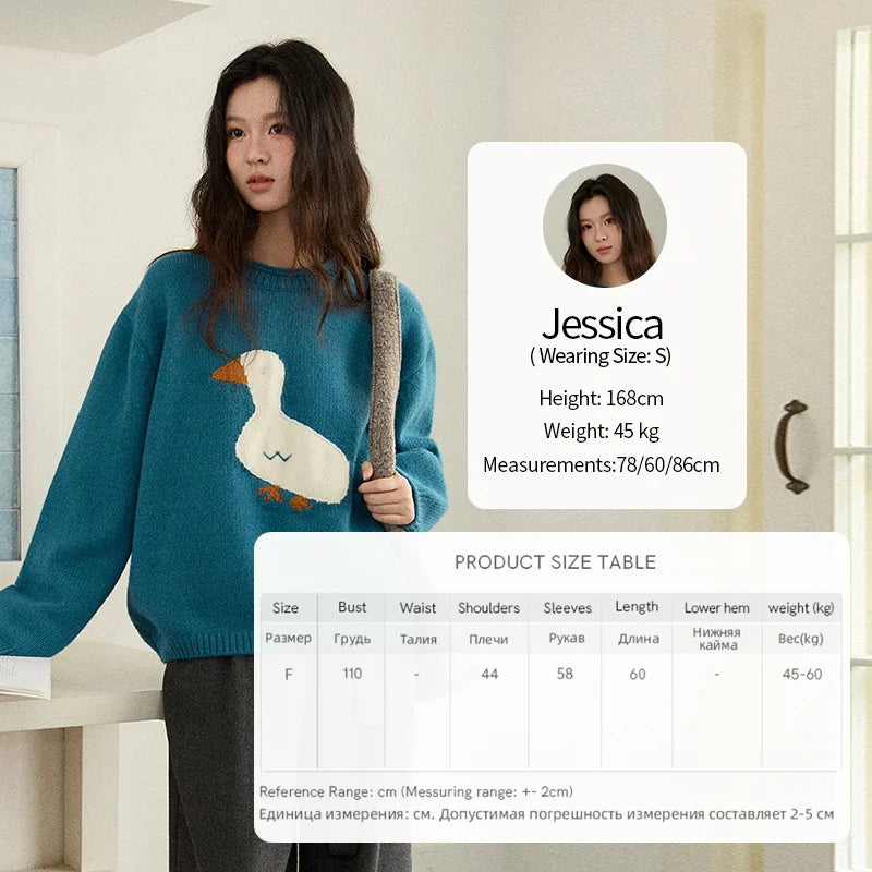 MISHOW Woman Knit Top Peacock Blue Jacquard Sweater for Women 2025 Winter O-neck Long Sleeve Loose Fit Thick Sweater  MXE86Z2751