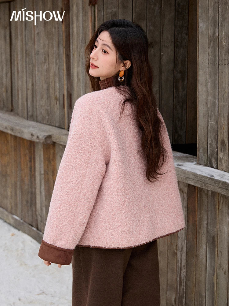 MISHOW Cotton Padded Warm Jacket Women 2025 Thickened Fur O-neck Coat Fold Over Contrasting Cuffs Windproof Outerwear MXE92W0986