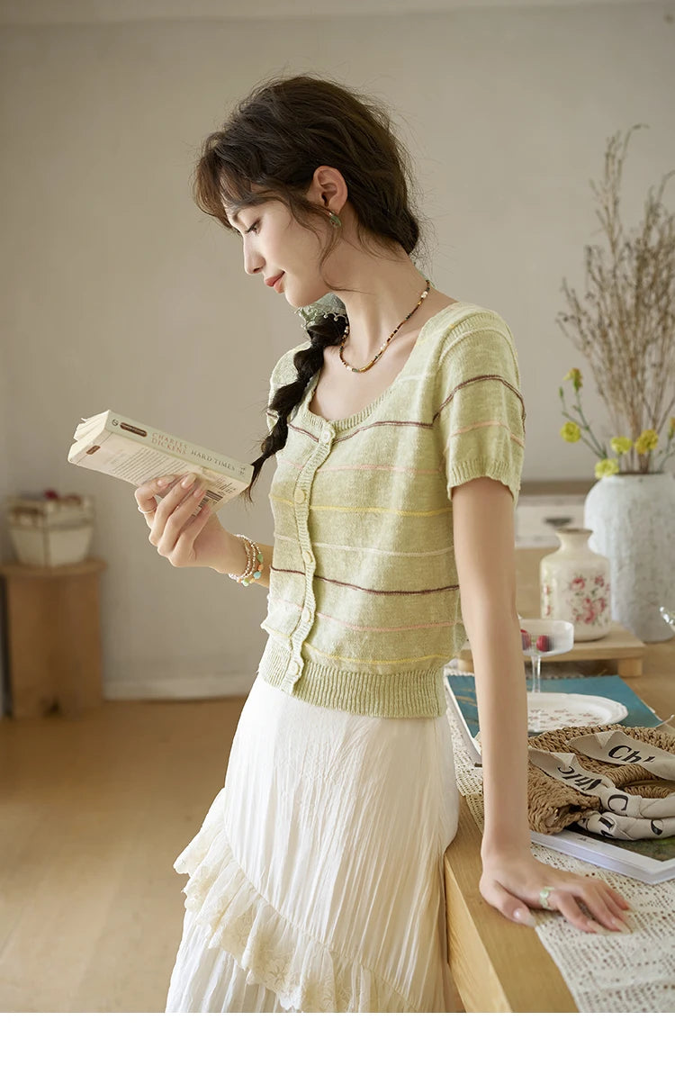 MISHOW Eegnat Lace Edge Skirt for Women Summer 2025 Ruffle Edge High Waist Slim A-line Long Skirt Solid Cake Skirts MXD30B0385