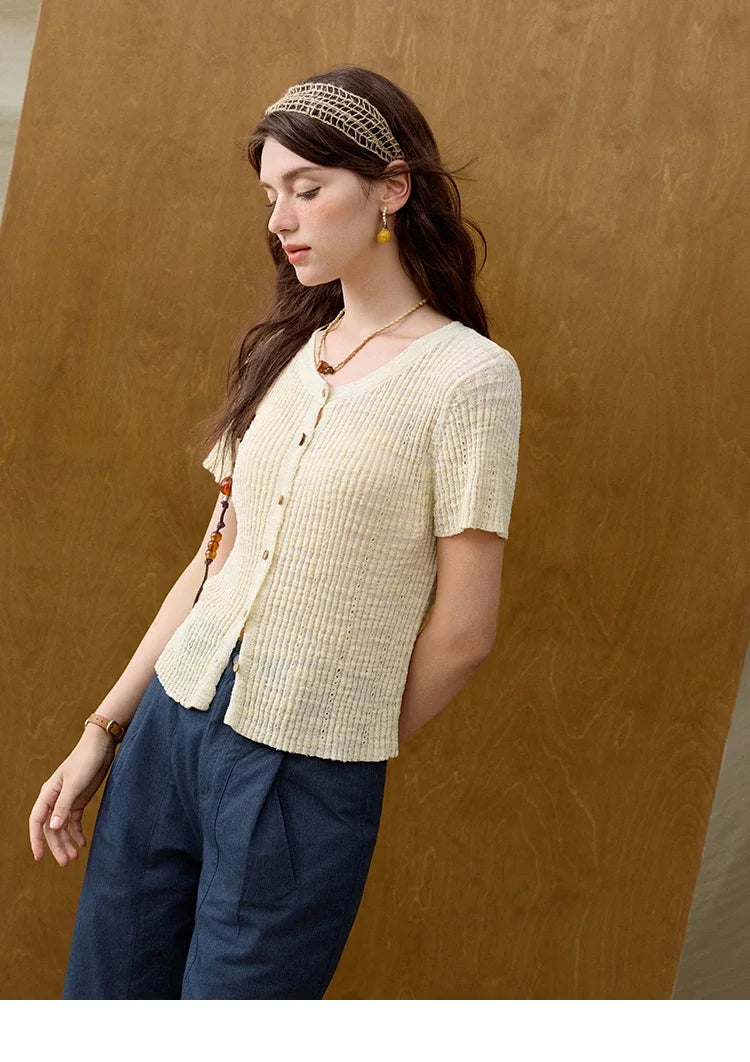 MISHOW Summer Knitted T-Shirts 2025 New Solid Short Sleeve Round Neck Thin Tops Female Fashion Versatile Office Lady MXE31Z1229