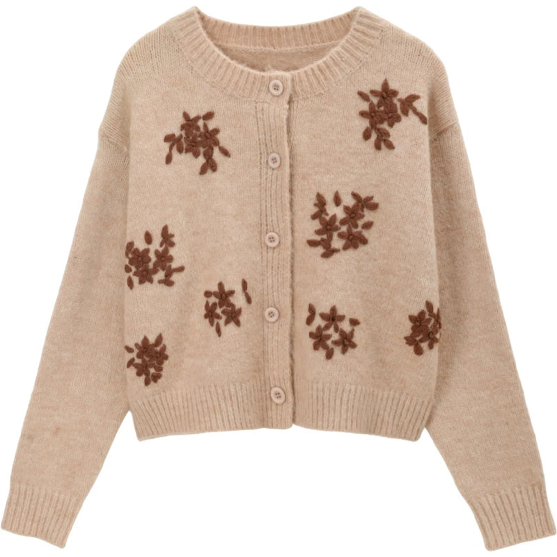 Mishow Floral Embroidery Round Neck Wool Cardigan MXE86Z2724