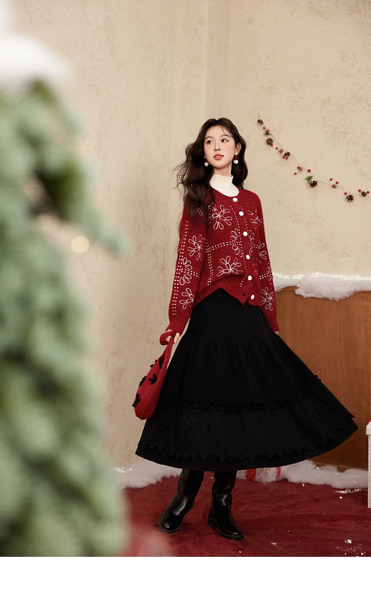 MISHOW Splicing Knitted Skirt For Women 2025 Spring New Korean Lace Loose Elegant Slim Temperament Pleated Long Skirt MXD59B0632