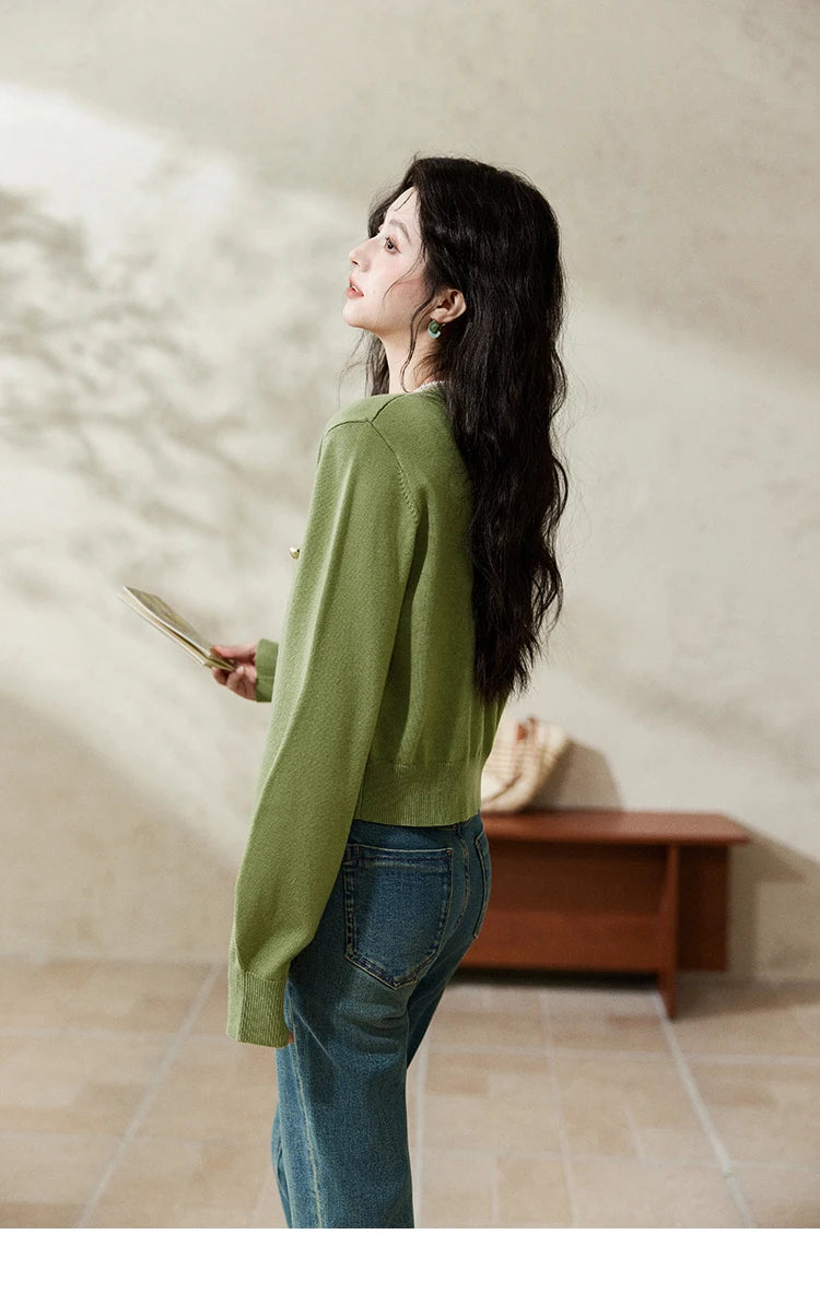Mishow Avocado Green Metal Button Crochet Cardigan MXE11Z1188