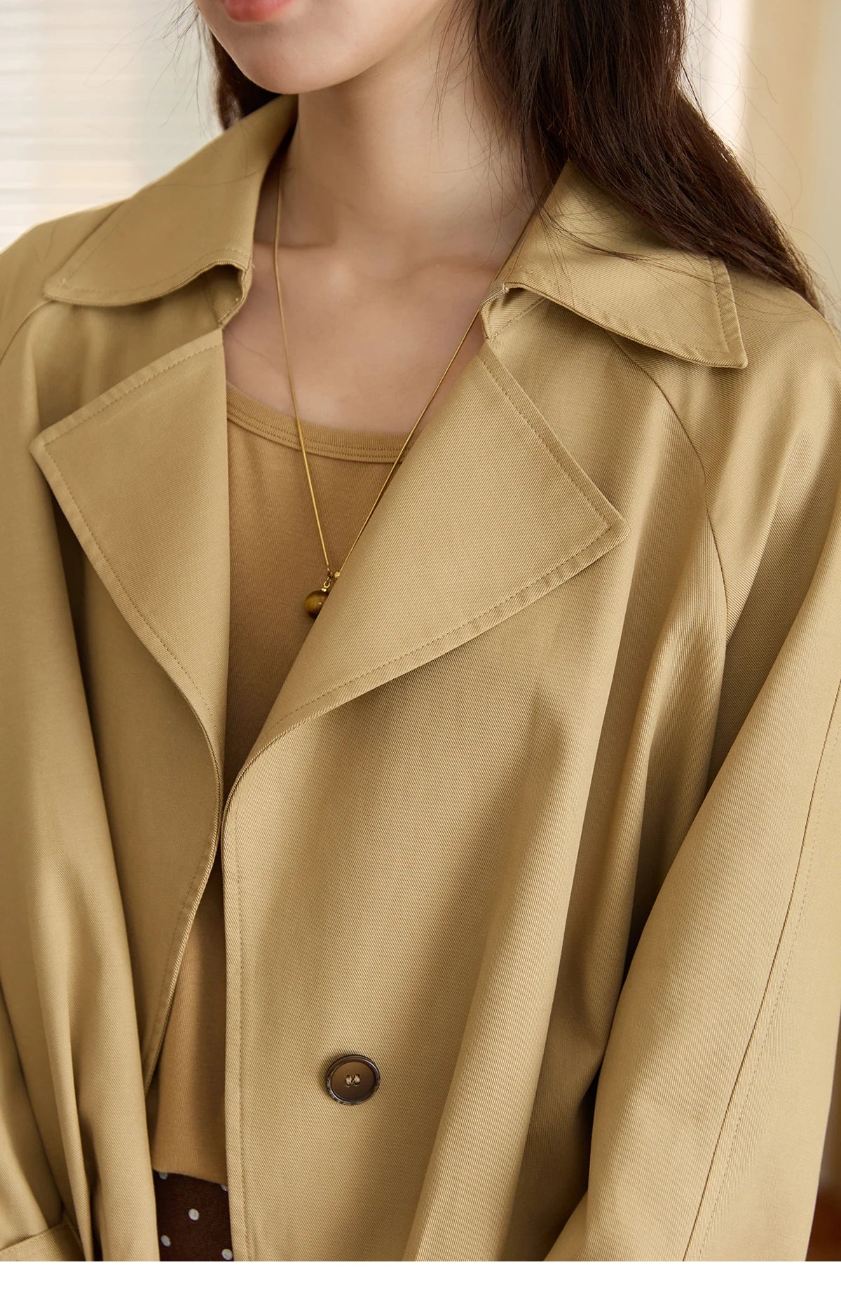 MISHOW Cotton Trench for Women 2025 Autumn Khaki Handmade Pleated Short Jacket Lapel Two Buttons Trench Office Lady MXE43W0804