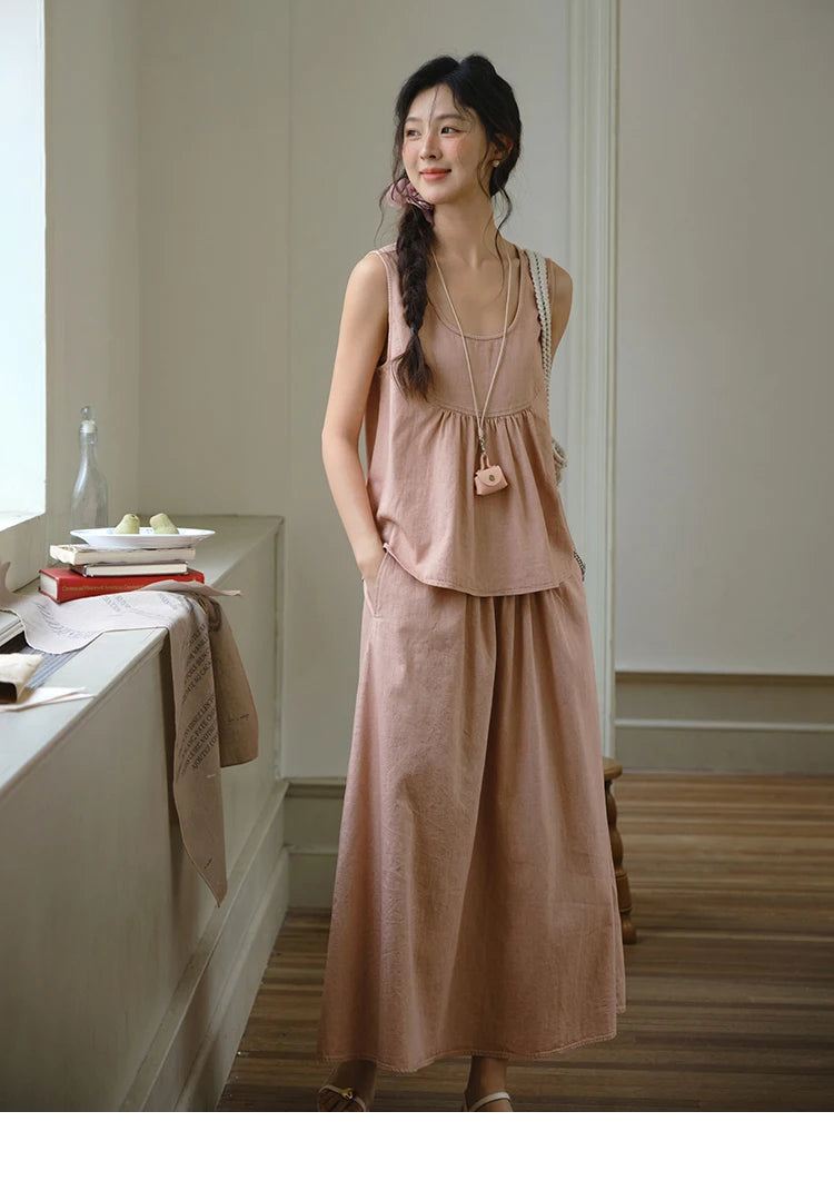 MISHOW Ladies 2 Pieces Set 2025 Summer New U-shaped Collar Sleeveless Top Fashion A-line Skirt Set Women's Clothing MXE35T0606