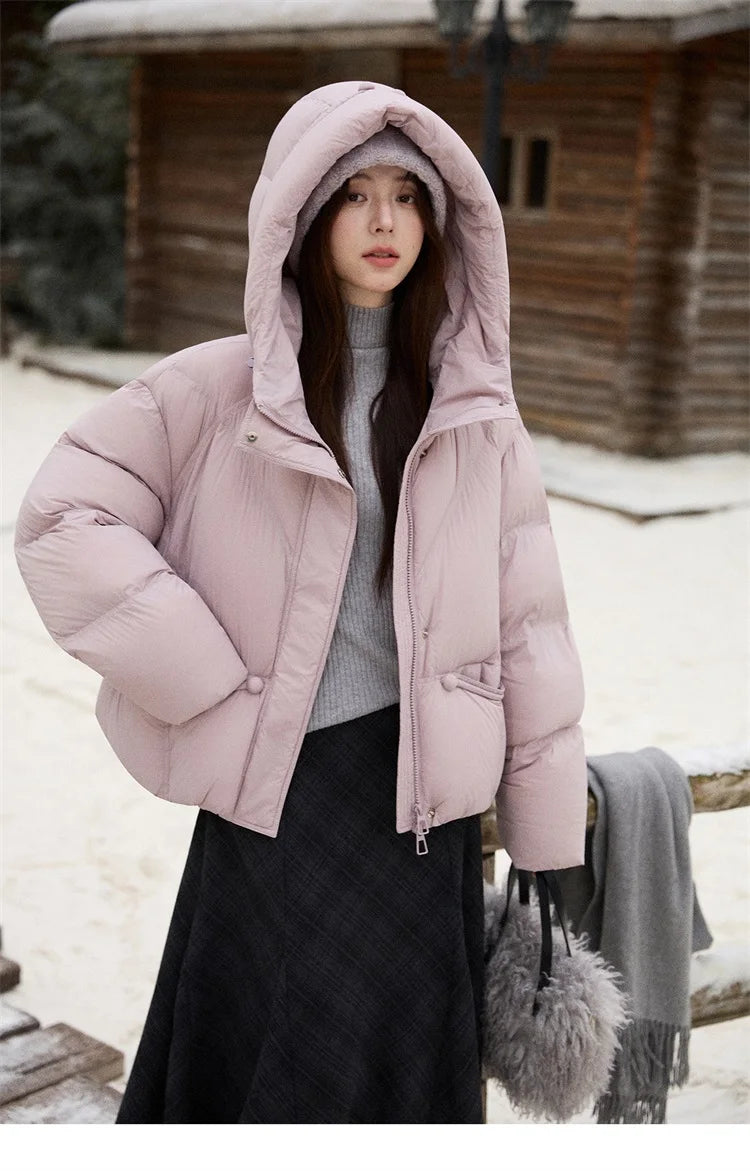 MISHOW Blue Down Coat Women 2025 Winter Fashion Elegant 90% White Duck Down Short Lightweight Puffer Jacket Warm MXE51Y0081