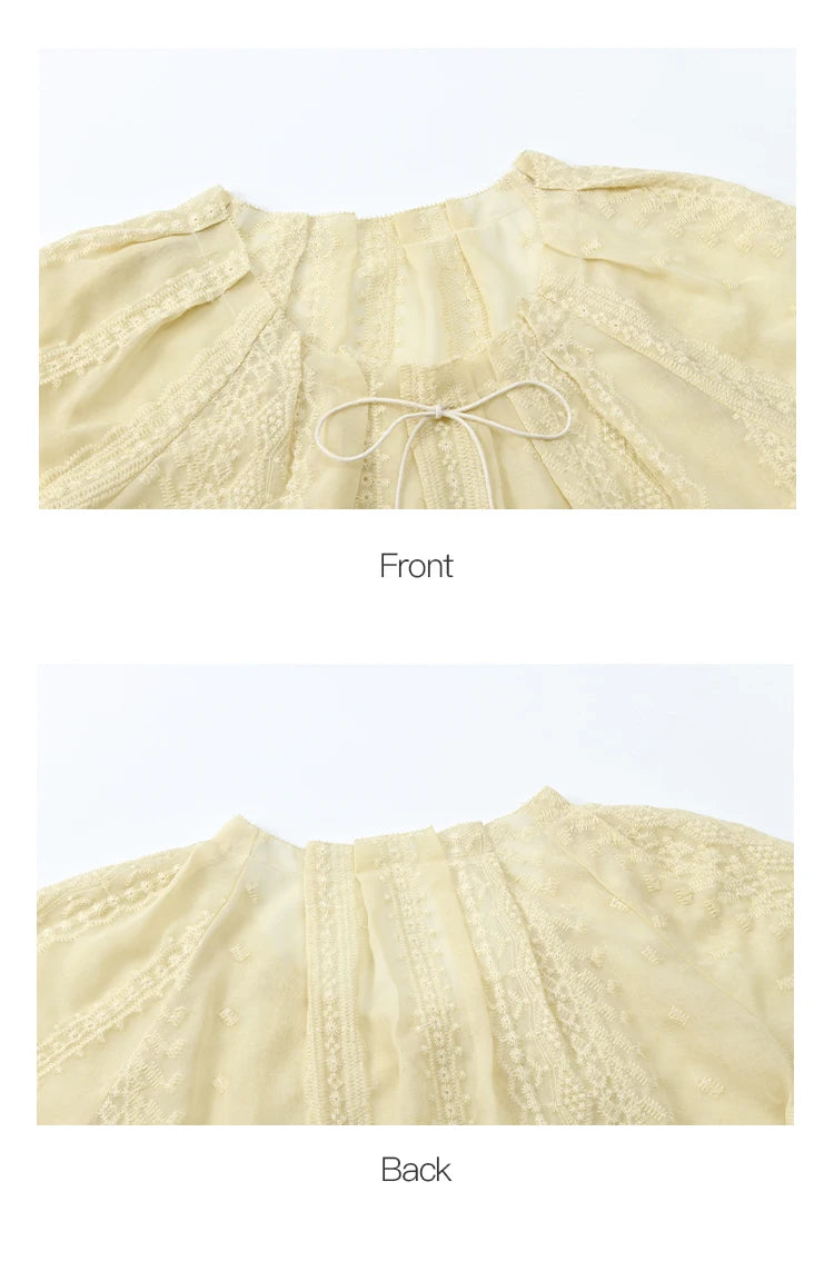 MISHOW Women's Embroidery Jacquard Blouse 2025 Summer New Fashion O-Neck Lace Up Short Sleeve Blouse Female Clothing MXE37X1861