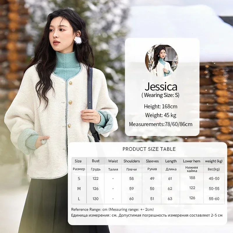 MISHOW Lamb Wool Jacket Women Cuffs Spliced Lace Metal Buttons Design Suede Plush Soft Warm Solid Leather Fur Coats MXD58W0740