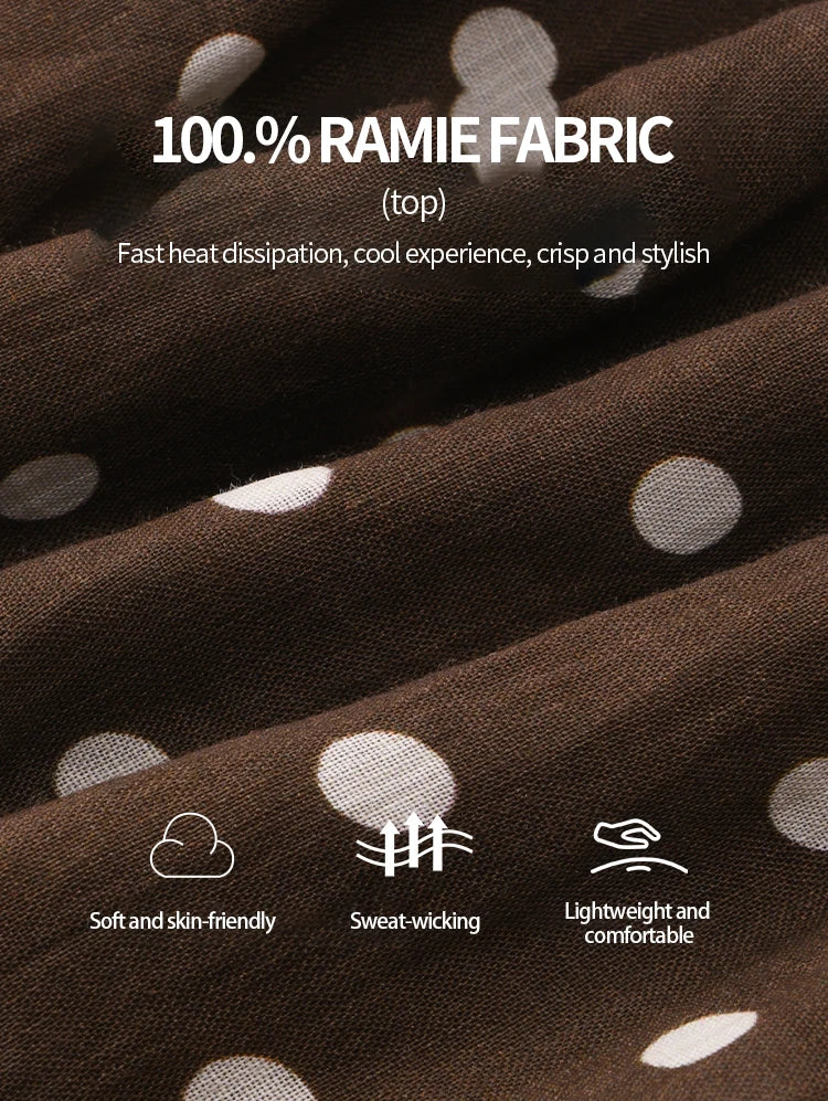 MISHOW Women's Two-Piece Set Fashion Polka Dot One Shoulder Puff Sleeve Blouse Summer 2025 Casual Wide Leg Pants Set MXE38T0683