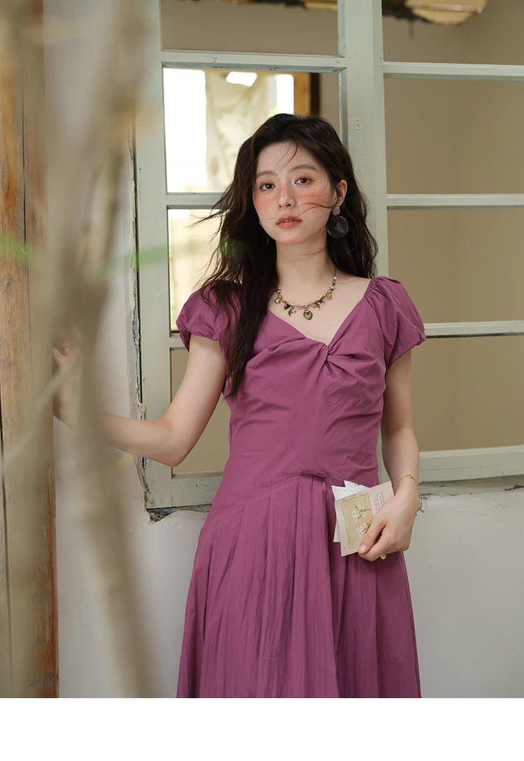 Mishow V-Neck Puff Sleeve Solid Vacation Dress MXE39L2384