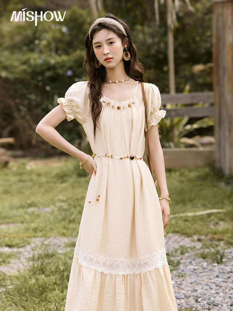 MISHOW French Holiday Summer Dresses Women Summer 2025 Short Sleeve Halter Neck Off-shoulder Long Dress Female New MXE31L2190