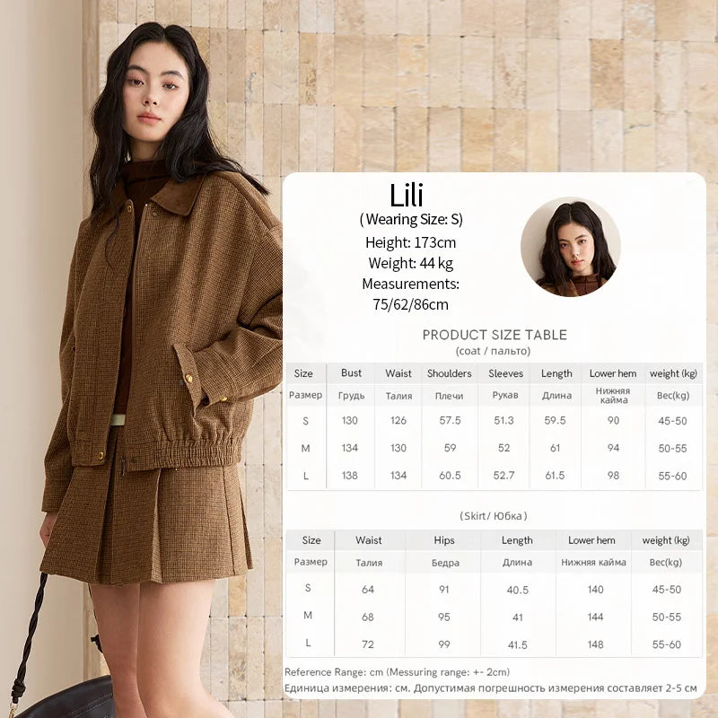 MISHOW Woman 2 Piece Outfit Set 2025 Autumn Retro Commuter Zipper Jacket Mini Pleated Skirt Plaid Fashion Skirt Suit  MXE49T1393