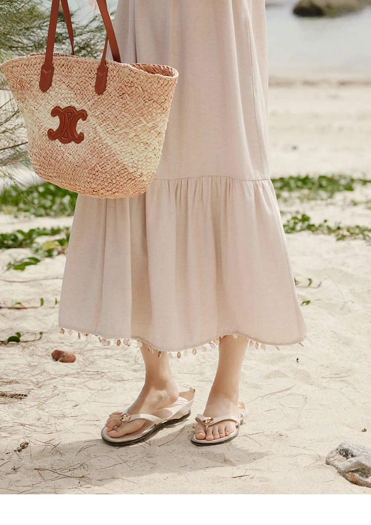 MISHOW Lotus Pink Camisole Dress for Women Summer 2025 Sleeveless Solid Shell Ribbon Dresses Female Fashion Shirring MXE33L2156