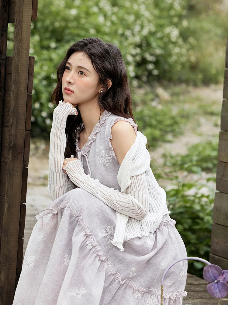 MISHOW Summer Embroidered Dress for Women 2025 New Round Neck Ruffled Sleeveless A-line Midi Dresses Female Fashion MXE33L2231