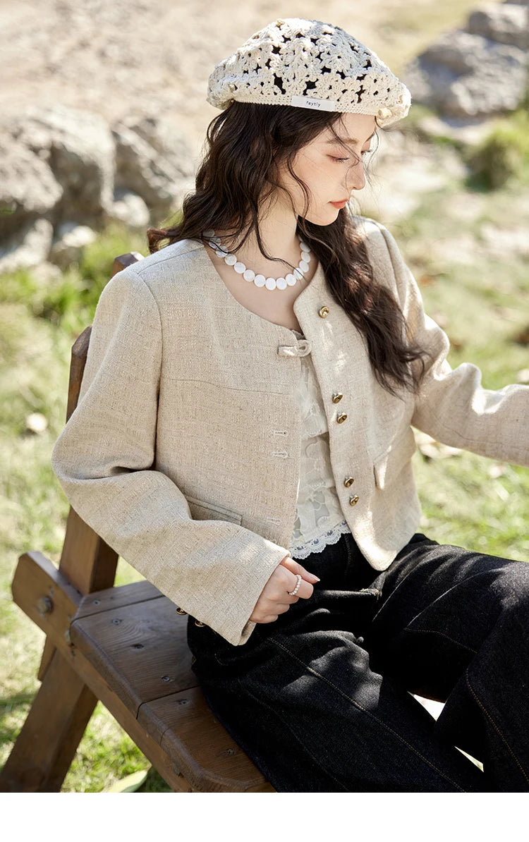 MISHOW Fashion Xiaoxiangfeng Long Sleeve Jacket Women's Spring New High End Temperament Button  Tops Short Coat Girl MXE11W0713