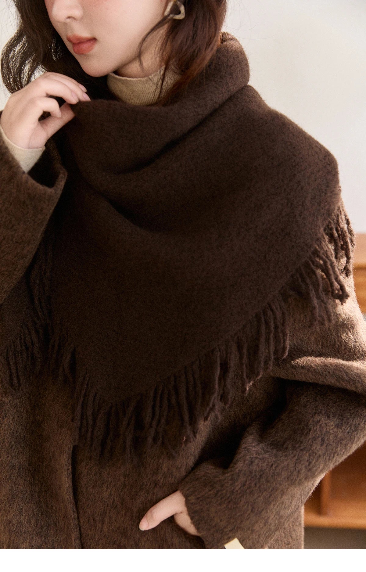 MISHOW Women's Woolen Coat with Scarf Winter Invisible Buckle Design Wool Overcoat Loose Elegant Warm Outerwear MXE93W1030