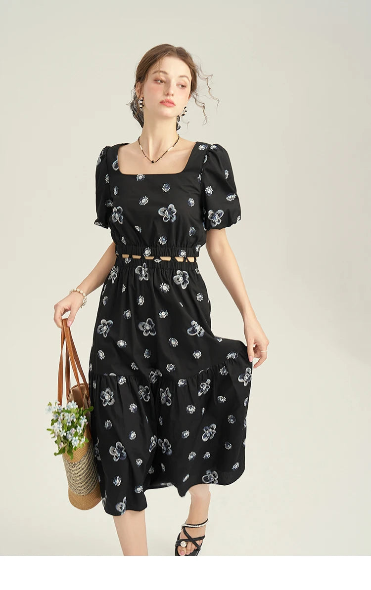 MISHOW High Waist Slim Floral Printing A-line Skirts Temperament Mid Length Skirt 2025 Summer Elastic Waist Skirt MPD21B0398