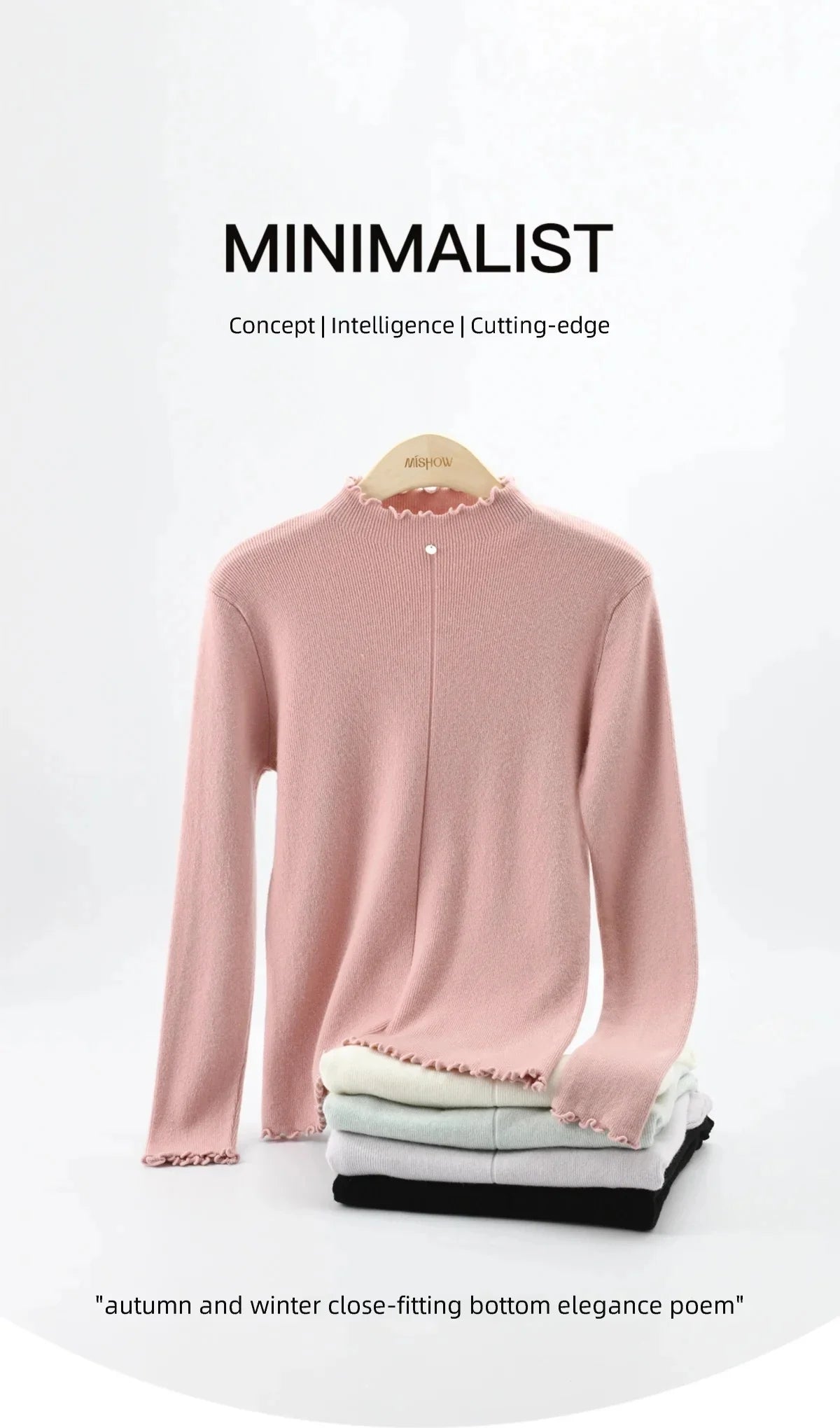 MISHOW Women's Knitted Long-Sleeved Top 2025 Winter Solid Slim Fit Ruffled Turtleneck Sweater Warm Soft Commuting Top MXE91Z2826