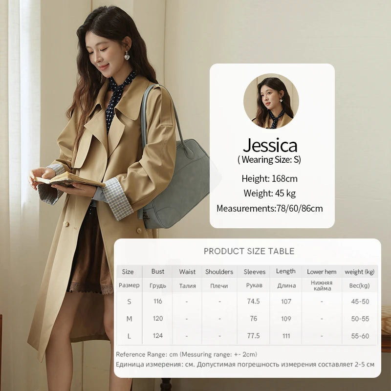 MISHOW Khaki Retro Plaid Flip Sleeve Trench Coat Autumn 2025 Double Breasted Belt Medium Length Trench Office Lady MXE44W0814
