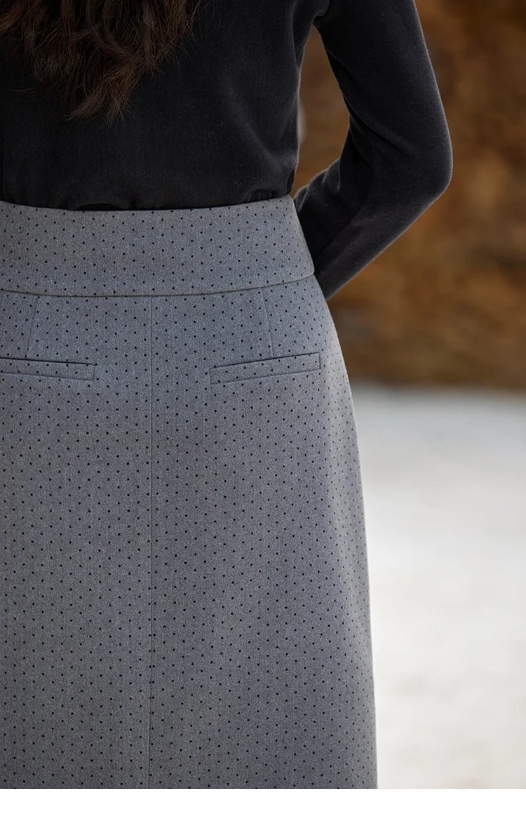 MISHOW High Waist Vintage Wave Point Split Skirts Straight Thickened Warm Zipper Design A-LINE Midi Skirts Versatile MXD58B0630