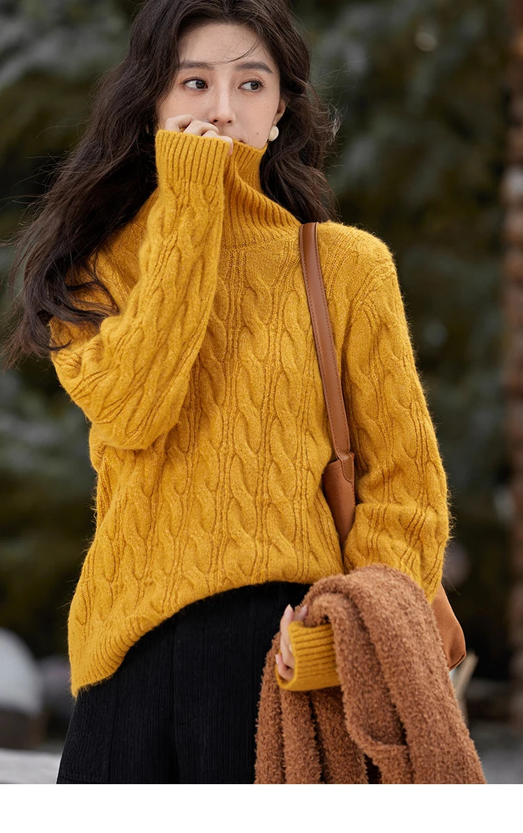 MISHOW Turtleneck Texture Solid Sweater Soft Warm Coat Winter Women Clothes Versatile Temperament Tops Office Lady MXD57Z1090