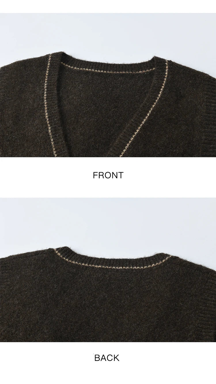 MISHOW Woman Sweater Vest 2025 Winter Retro Brown Jacquard V-neck Knitted Vest Loose Commute Versatile Pullover MXE86Z2659