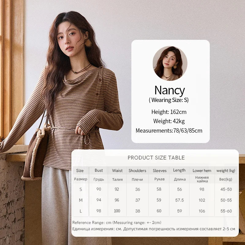 Mishow Retro Crew Neck Tie-Up Striped Top MXE87Z2700