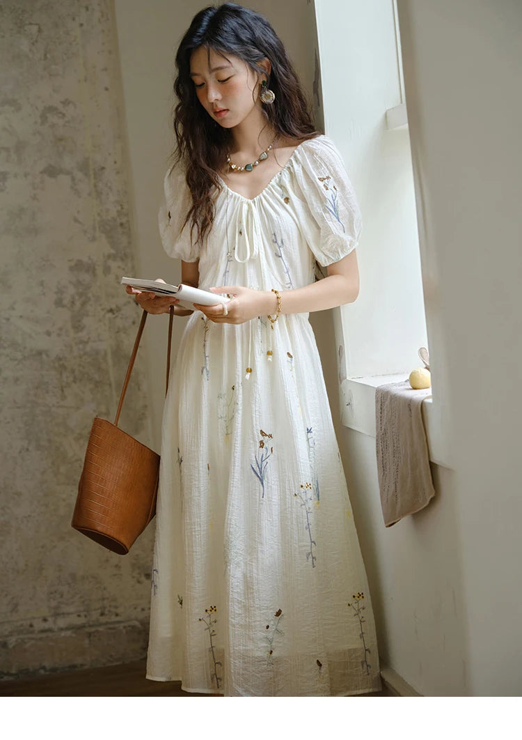 Mishow V-Neck Lace-Up Embroidery Vacation Dress MXE34L2284