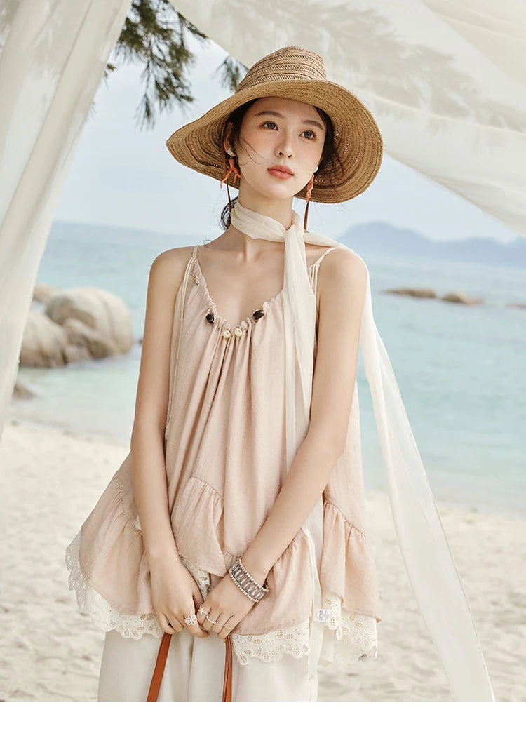 MISHOW French Summer Camisole for Women 2025 Sweet Lace Hollow Flower Sleeveless Tops Female New Fashion Holiday Top MXE33X1758