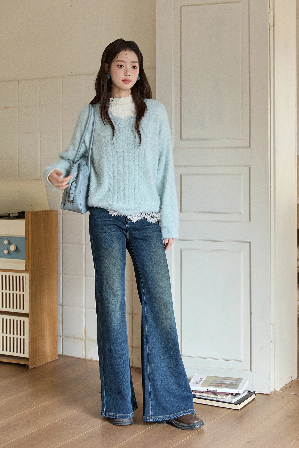 MISHOW Women's Jeans 2025 Autumn Winter Denim Blue Flared High Waist Slim Jeans New Retro Commute Wide Leg Trousers MXE51K1092