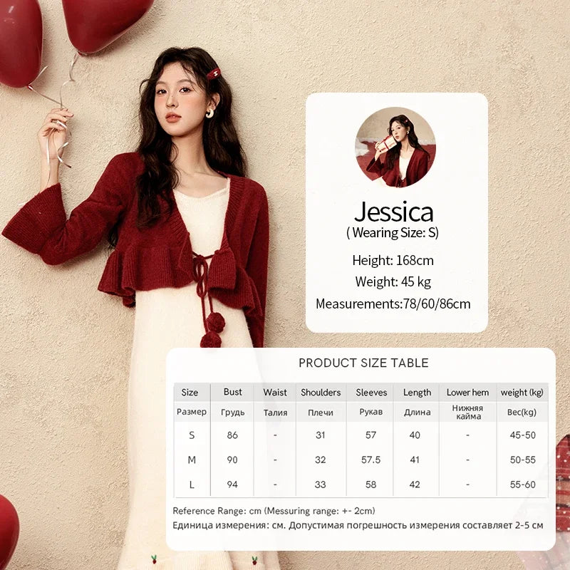 MISHOW Christmas New Year Ruffle Strap Dress Pom-Pom Lace-up Knitted Cardigan Sepertely 2024 Hem Fish Tail Dresses MXD59L2133