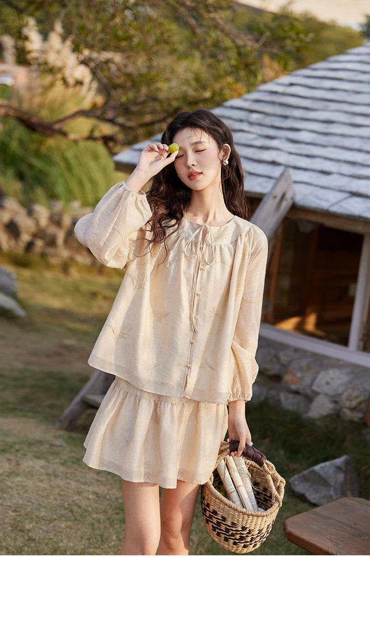 MISHOW Iris Embroidery Blouse Elastic Waist Skirt Set for Women Spring Summer 2025 Jacquard Commuting Slim Two Pieces MXE13T0454