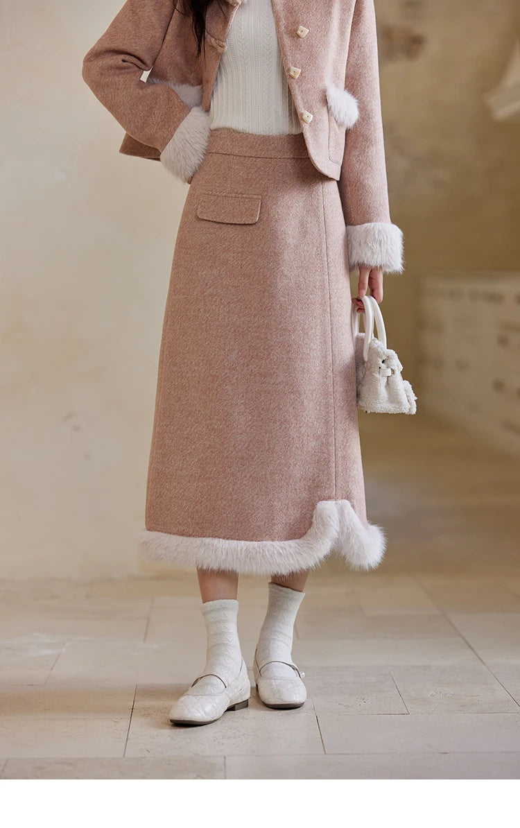 MISHOW New Chinese Tweed Coats Midi Skirts Separately Clothes Winter Woman Sweets Edge Design Plush Fur Coat Women MXD54W0583